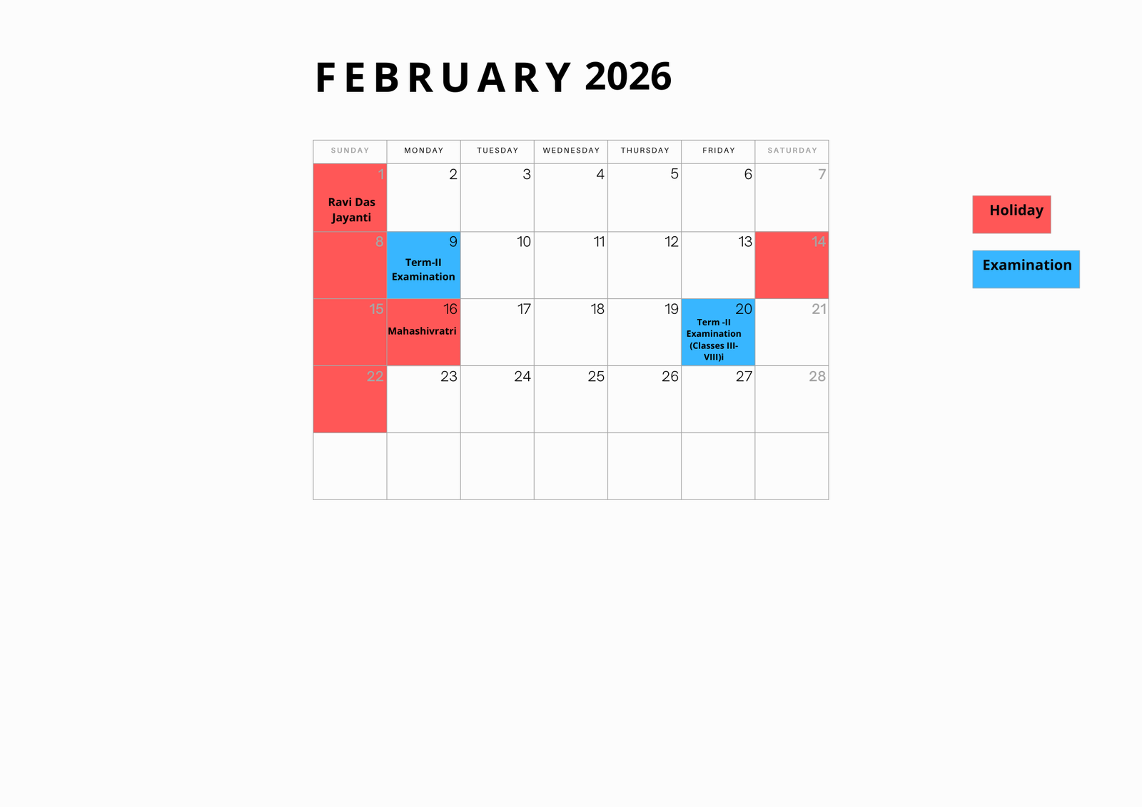 Grey White Simple Modern 2026 Monthly Calendar